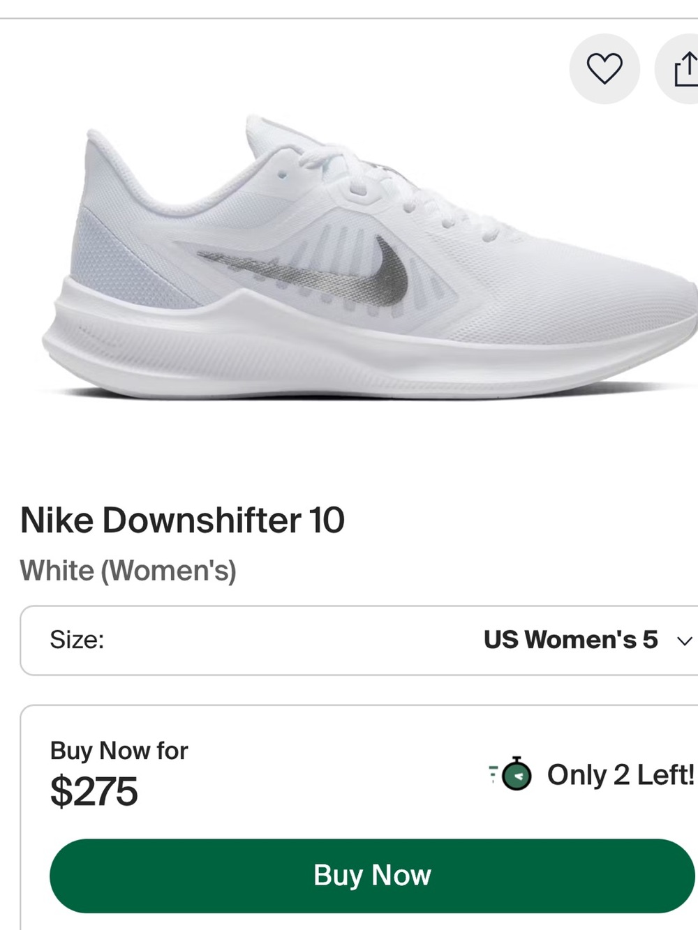 Nike Downshifter 10 Women's Running Shoe - White with Silver Swoosh